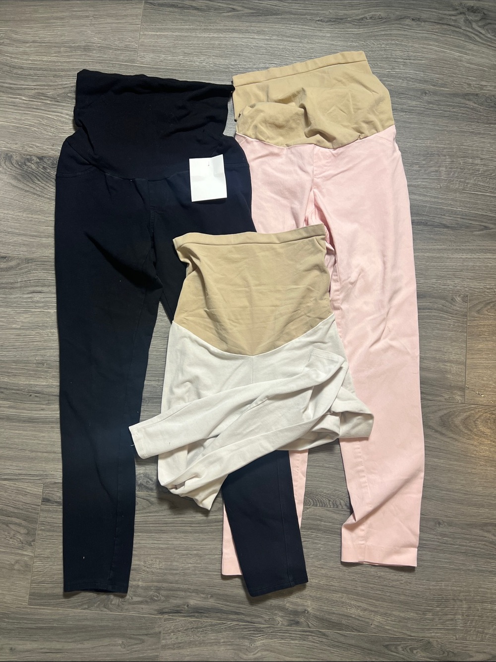 3 bundle Maternity-Style Stretch Waist Pants - Black, Pink, Ivory